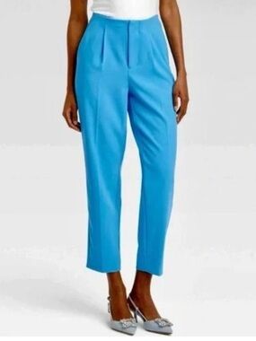 a new day Bright Blue High-Rise Pleated Cropped Pants, Size 10, NWT